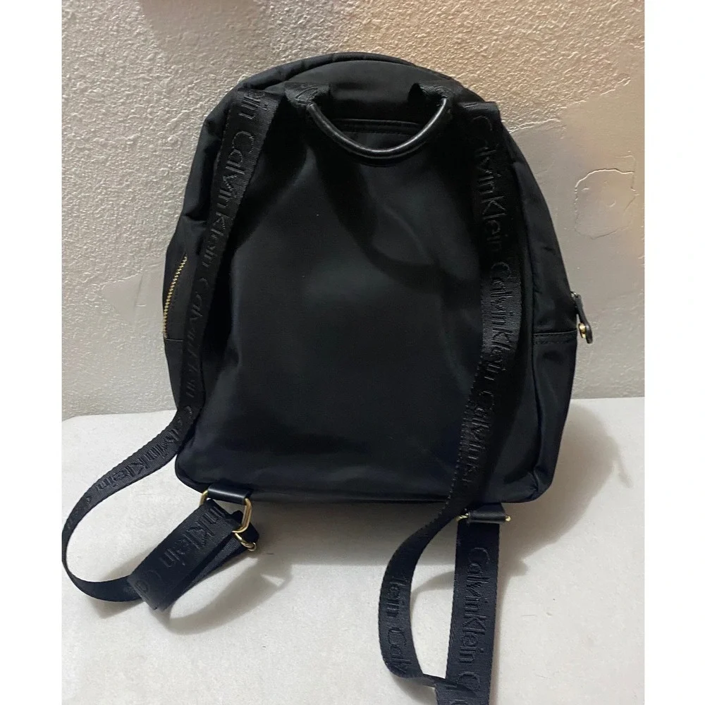 Calvin Klein Mini Backpack Womens Small Black Nylon Gold Logo Straps Excellent